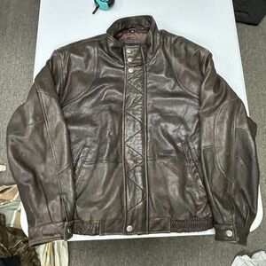 U2 Wear Me Out Leather Bomber Jacket Mens Large Brown Cafe Racer Zip Up A4